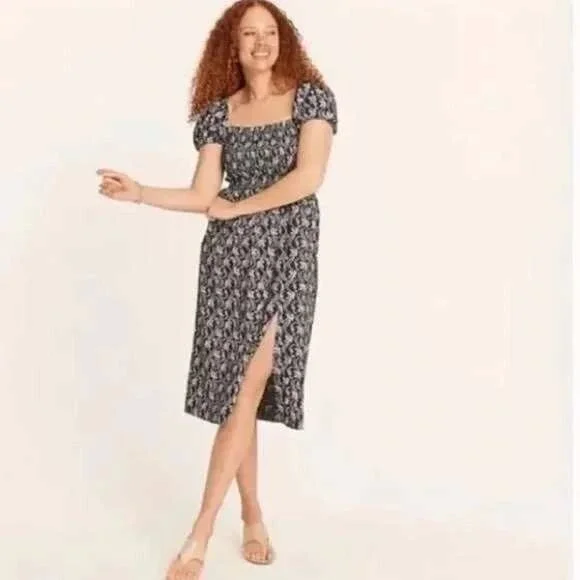 J.Crew Smocked Dress Floral Print Puff Sleeve Cottagecore Slit XS - Picture 2 of 6
